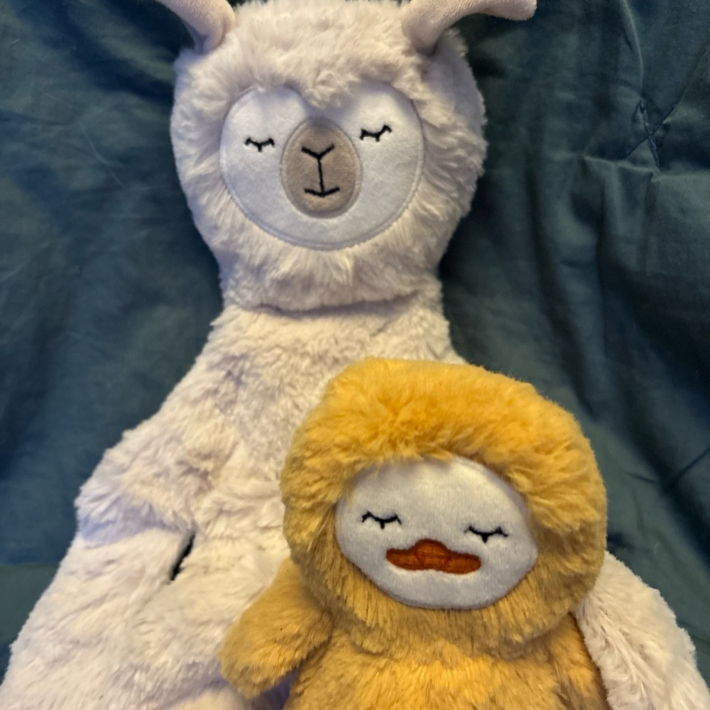 Slumberkins bundle of 2 = creme with white ALPACA LLAMA Lovey + mini CAMP DUCK